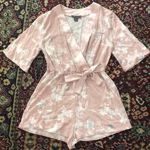Light Pink Floral & Bird Print Romper EUC